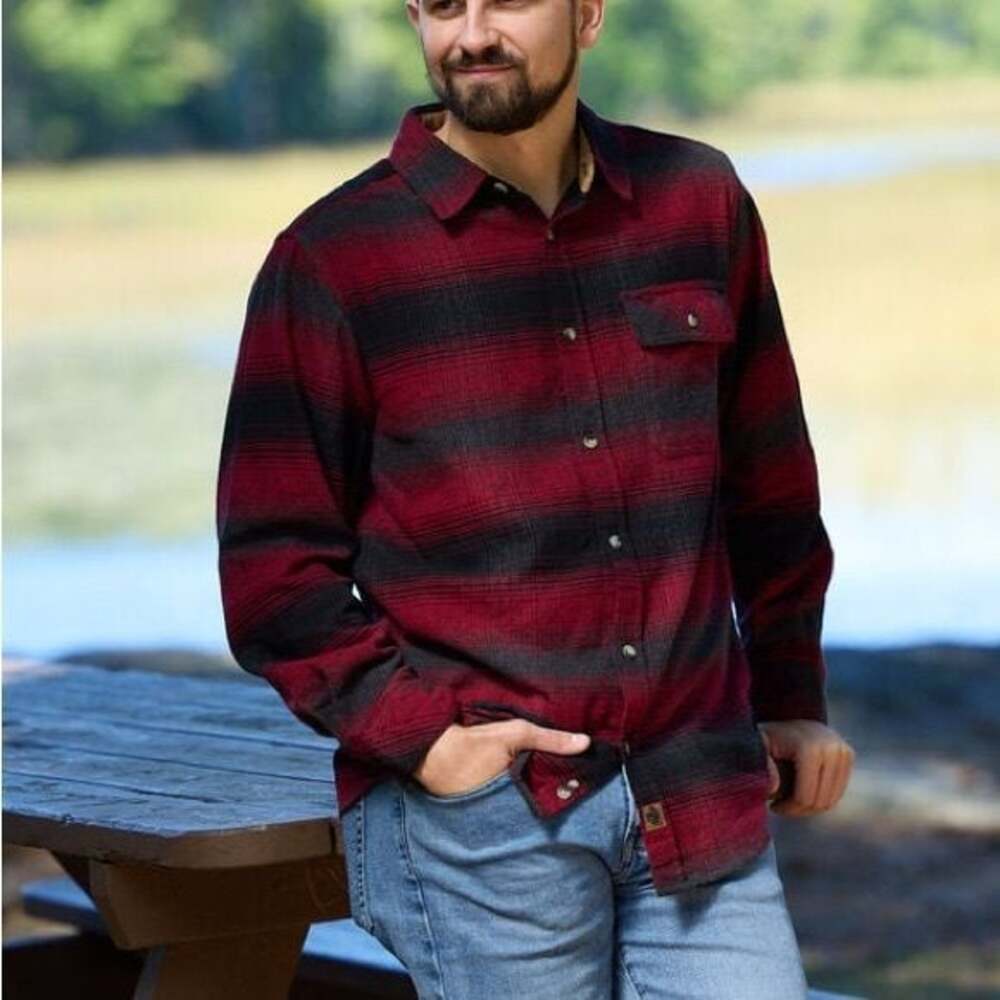 Legendary Whitetails Men's Burgundy and Black Plaid Shirt